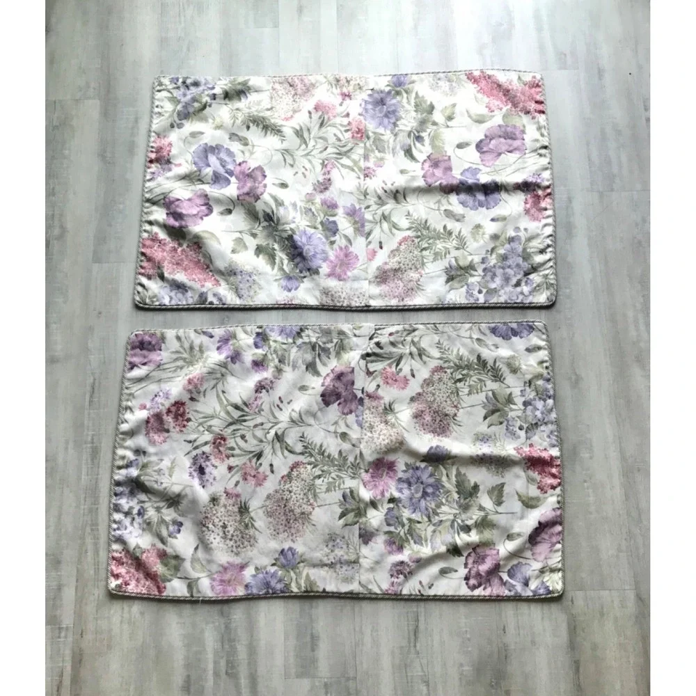 Vintage MARTEX Set of 2 Floral Pastel King Pillowcase Shams Rope‎ Trim